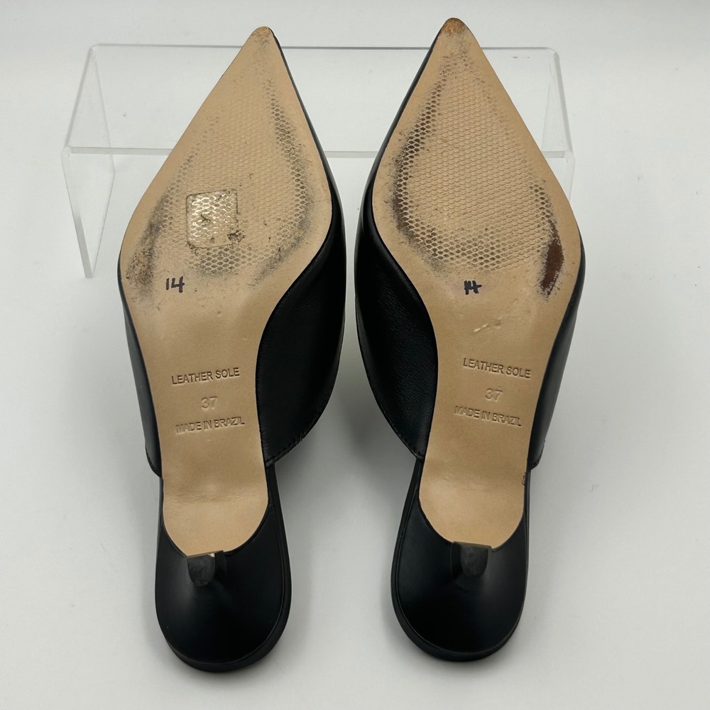 Maeve Heart Mules Women 37 Black Gold Pointed Toe Kitten Heel Quiet Luxury Chic - Picture 6 of 8